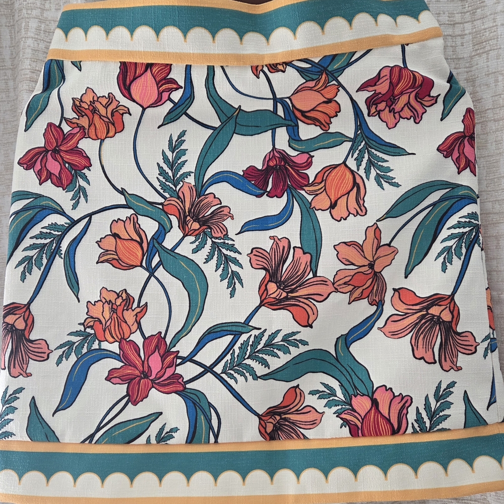 Boston Proper Floral Mini Skirt - Orange and Green